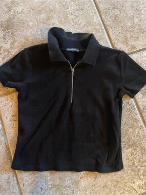 Brandy Melville Black Short-Sleeve Half-Zip Polo